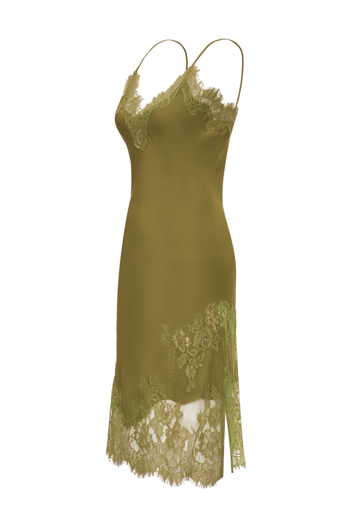 Gold Hawk Grace Lace Silk Dress Chartreuse