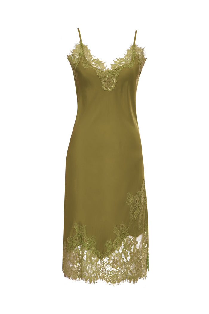 gold hawk Grace Lace Silk Dress Chartreuse