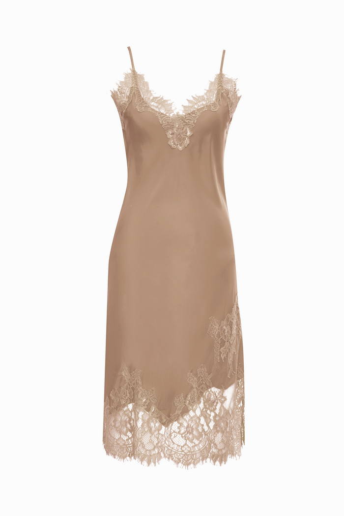 gold hawk Grace Lace Silk Dress - Dune Sand