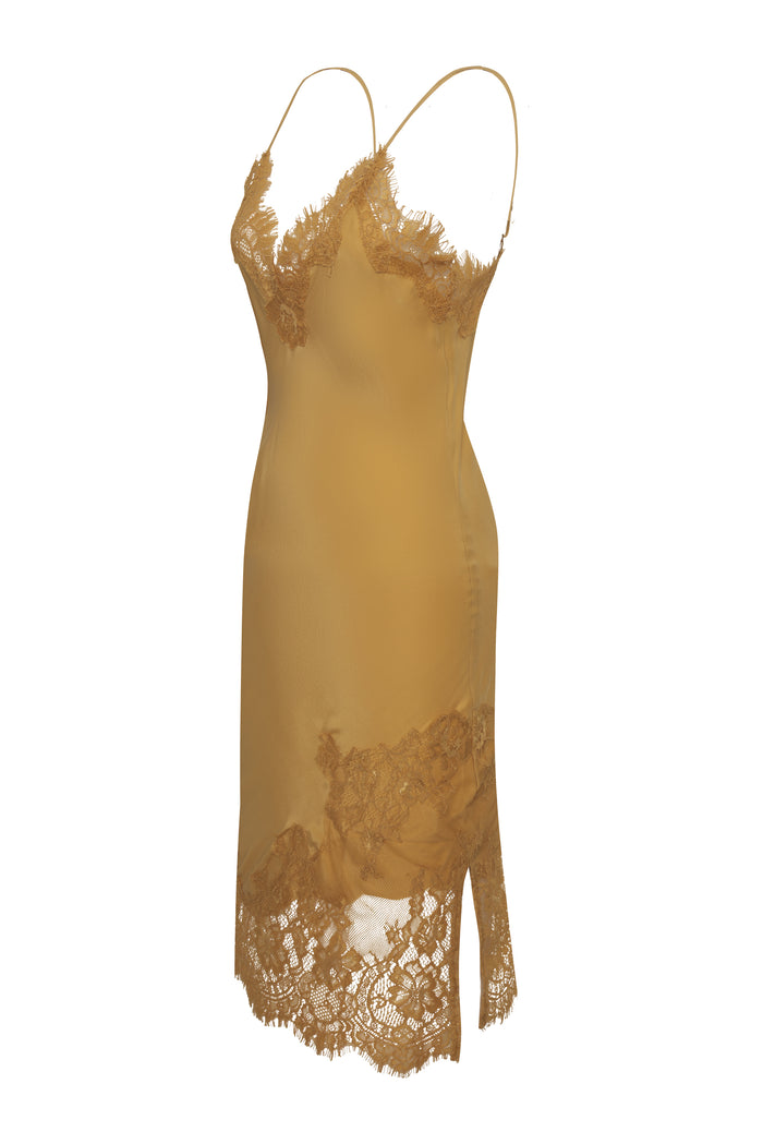 Gold Hawk Grace Lace Silk Dress - Mellow Yellow
