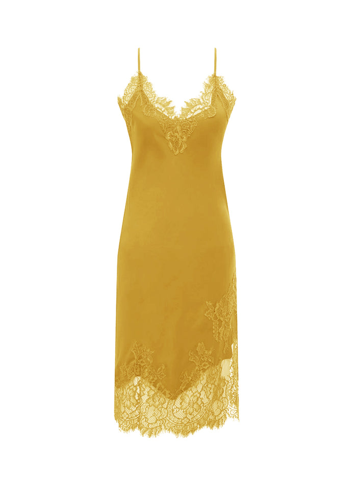 gold hawk Grace Lace Silk Dress - Mellow Yellow