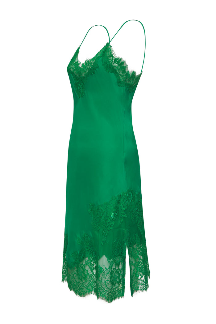 Gold Hawk Grace Lace Silk Dress Tourmaline Green