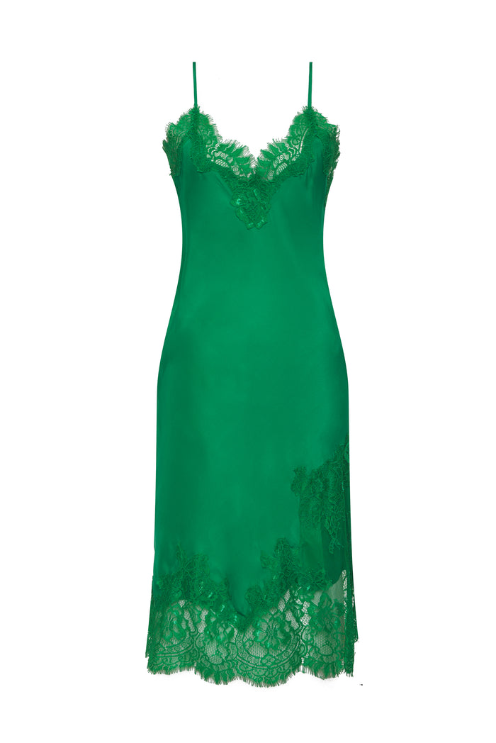 gold hawk Grace Lace Silk Dress Tourmaline Green