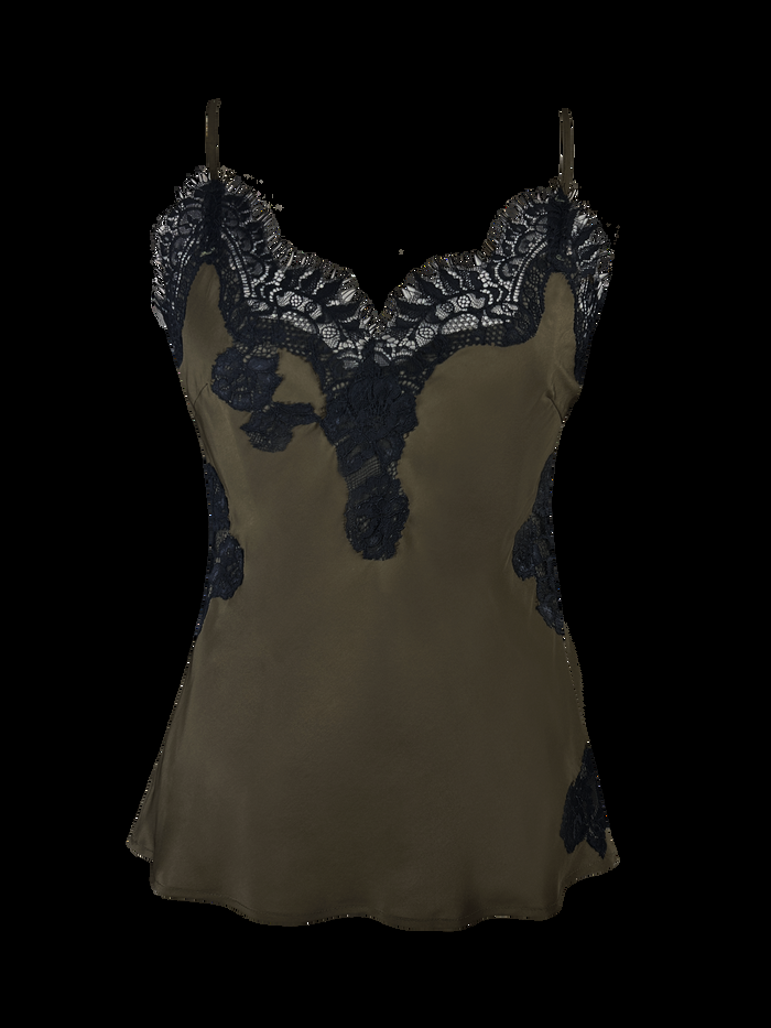 gold hawk Harper Bias Cami - Moss Green/Black
