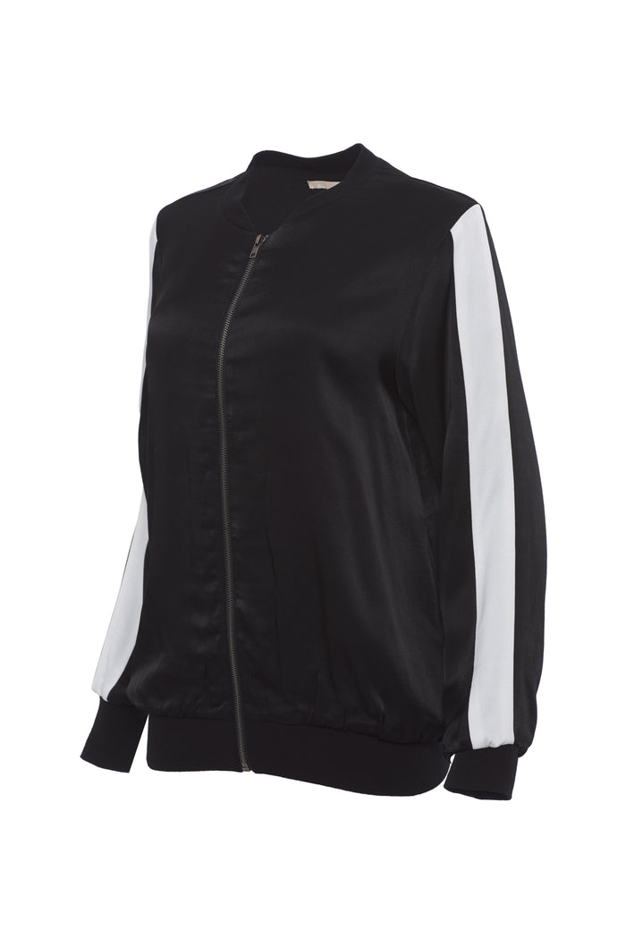 gold hawk Hayley Color Block Bomber Jacket - Dove