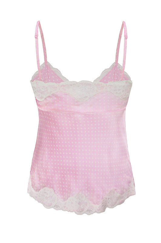 Gold Hawk Heart Lace Cami Pink/White Hearts