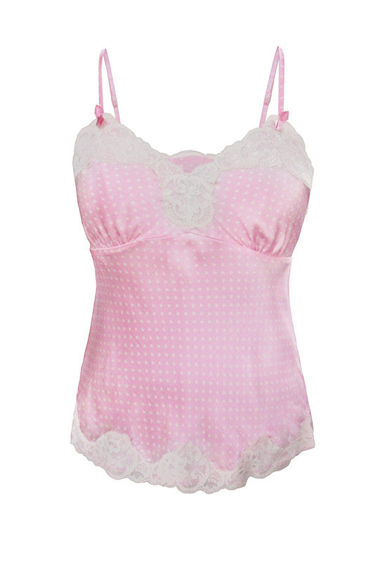 gold hawk Heart Lace Cami Pink/White Hearts