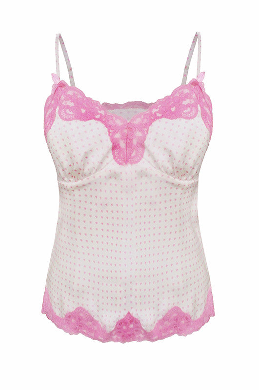 gold hawk Heart Lace Cami White/Pink Hearts