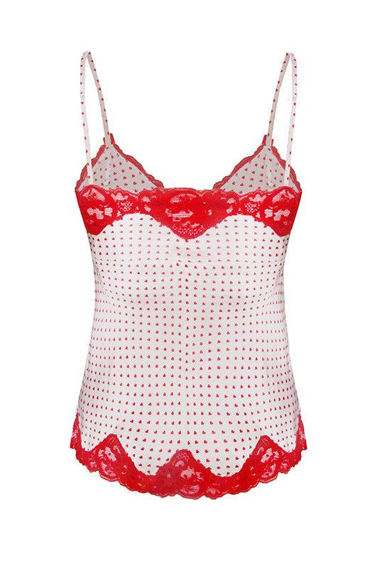 Gold Hawk Heart Lace Cami White/Red Hearts