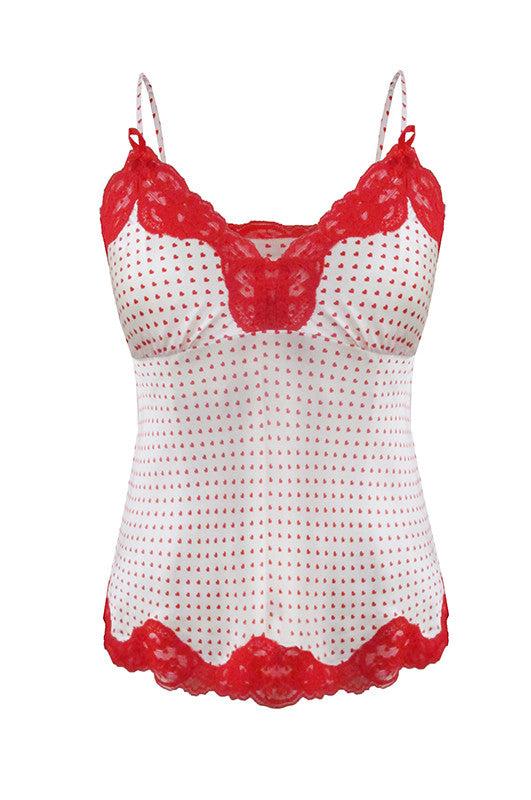gold hawk Heart Lace Cami White/Red Hearts
