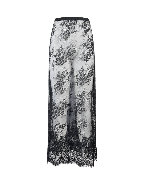 Gold Hawk Ibiza Lace Bias Skirt - Black