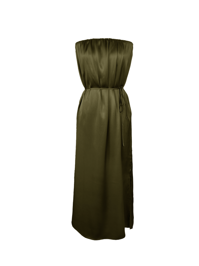 gold hawk Layla Pleated Long Dress Dark Olive