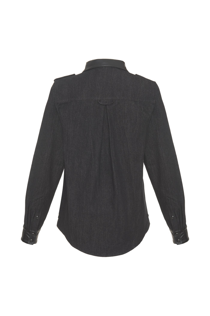 Gold Hawk Leather Trim Shirt Jacket