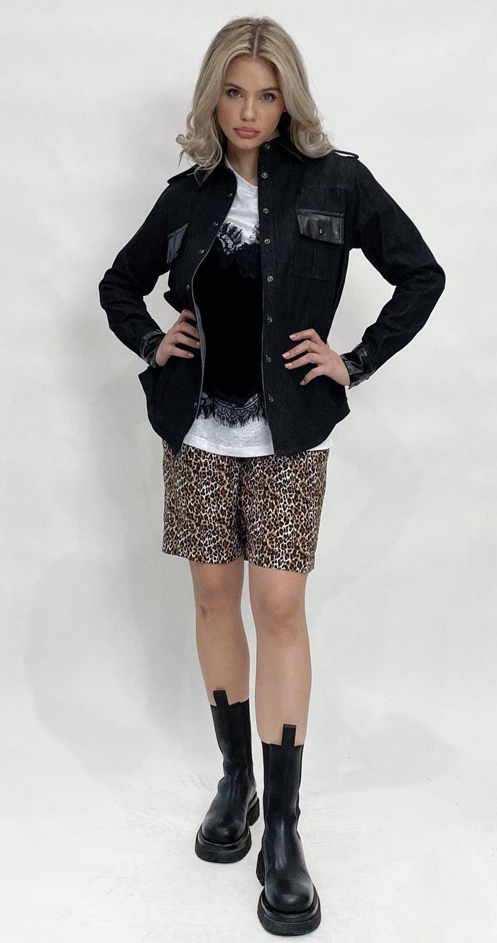 Gold Hawk Leather Trim Shirt Jacket