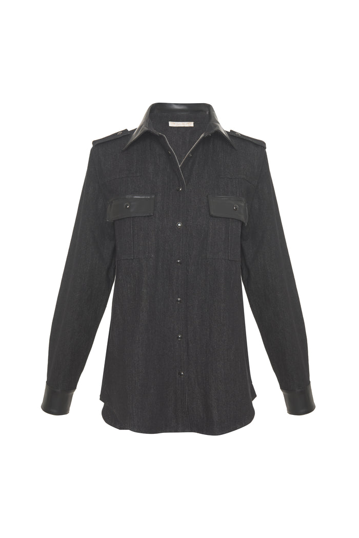 gold hawk Leather Trim Shirt Jacket