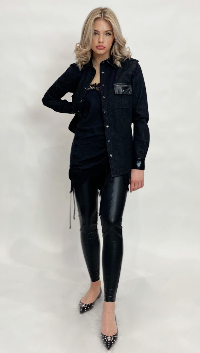 Gold Hawk Leather Trim Shirt Jacket