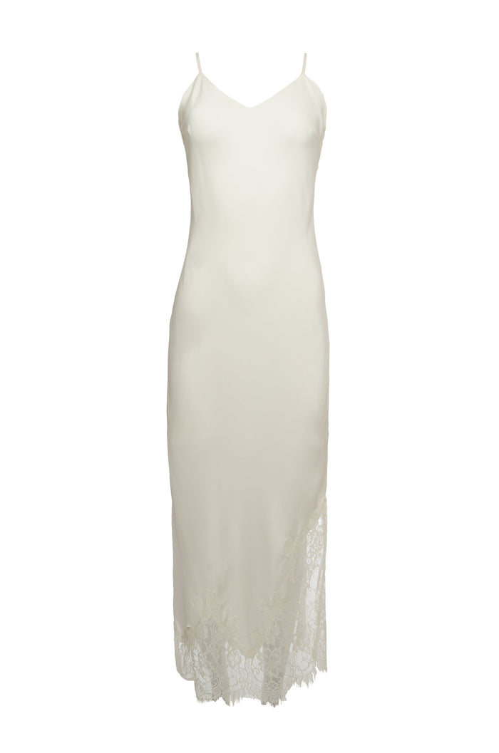 gold hawk Long Silk Lace Slip Dress Dove