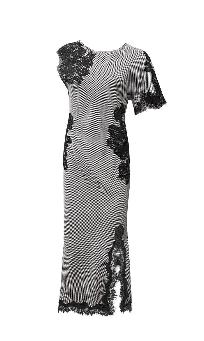 gold hawk Luna Houndstooth Bias Long Dress