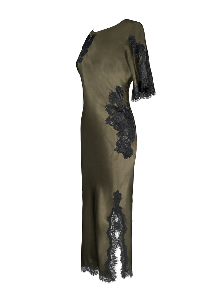 Gold Hawk Luna Long Bias Dress - Moss Green