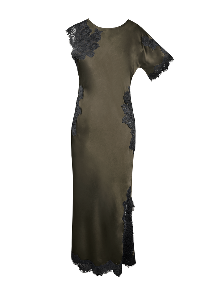 gold hawk Luna Long Bias Dress - Moss Green