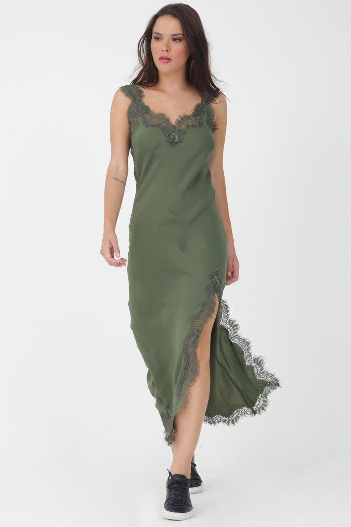 Gold Hawk Miley Long Coco Bias Dress Olive