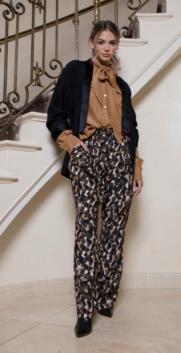 Gold Hawk Modern Silk Robe Black