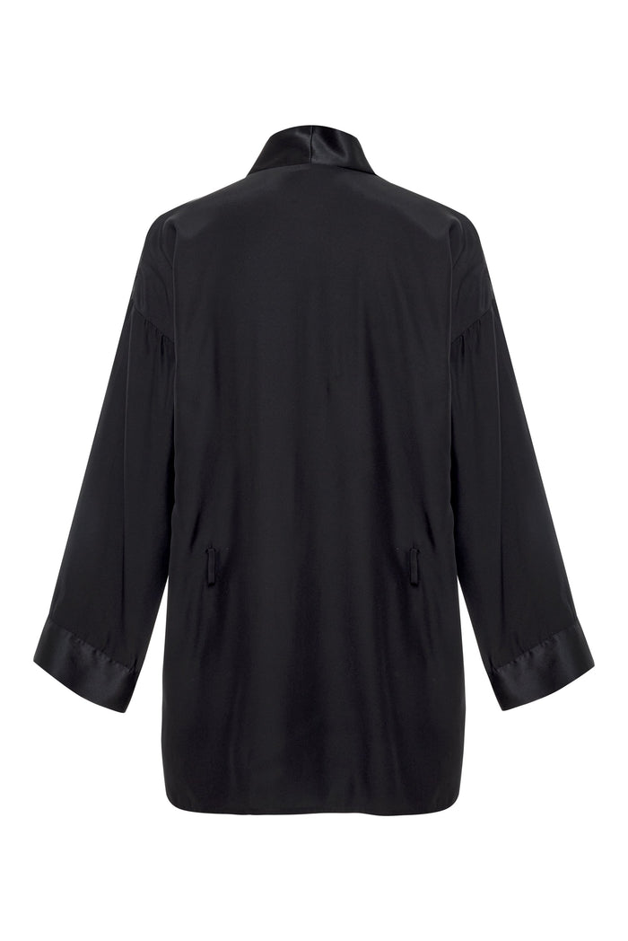 Gold Hawk Modern Silk Robe Black
