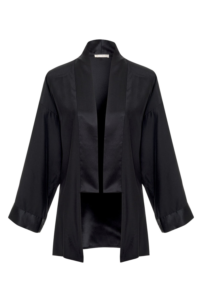 gold hawk Modern Silk Robe Black
