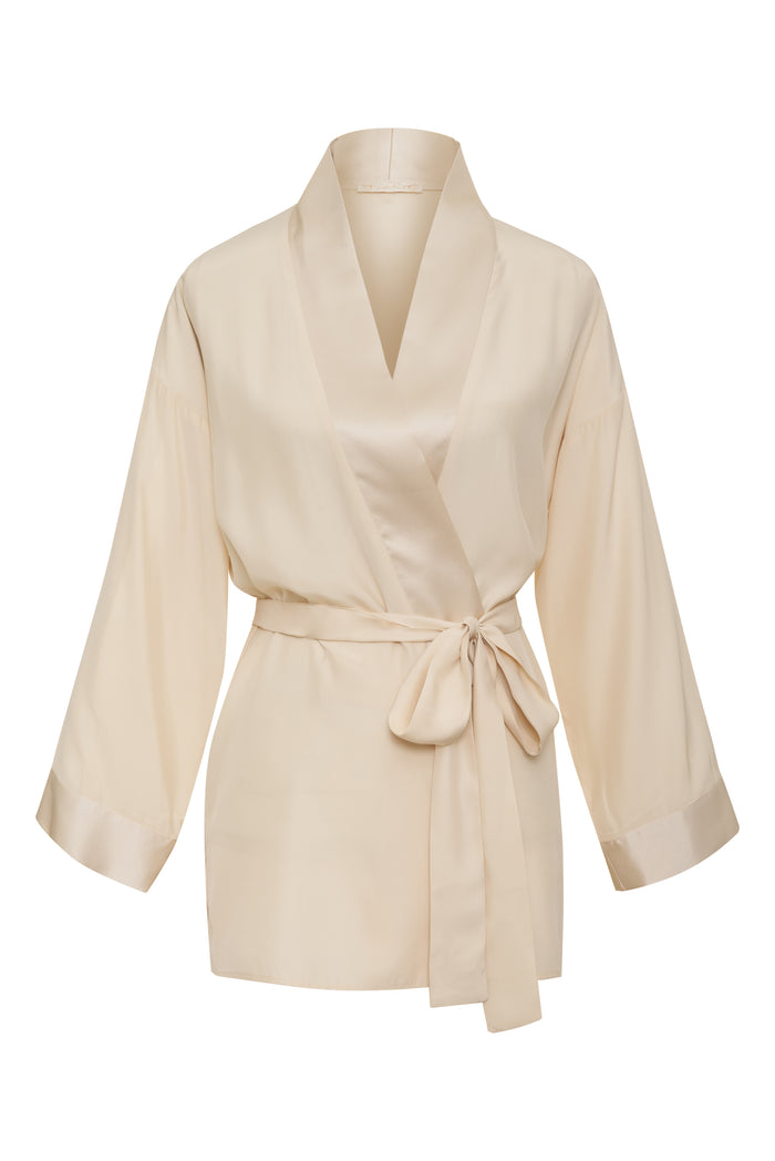 Gold Hawk Modern Silk Robe Pearl