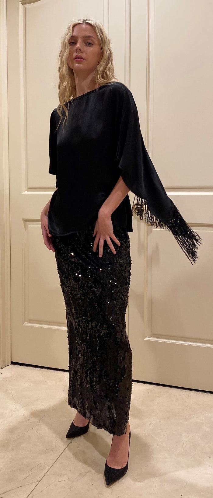 Gold Hawk Now 60% OFF - Sequin Fringe Cape Top