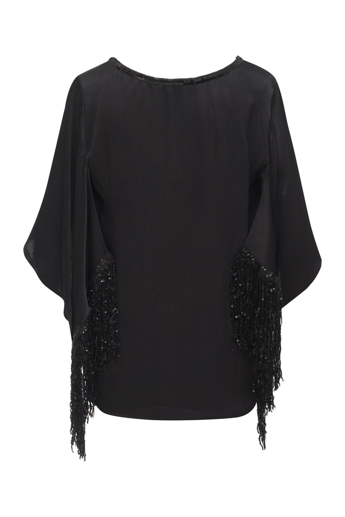 Gold Hawk Now 60% OFF - Sequin Fringe Cape Top