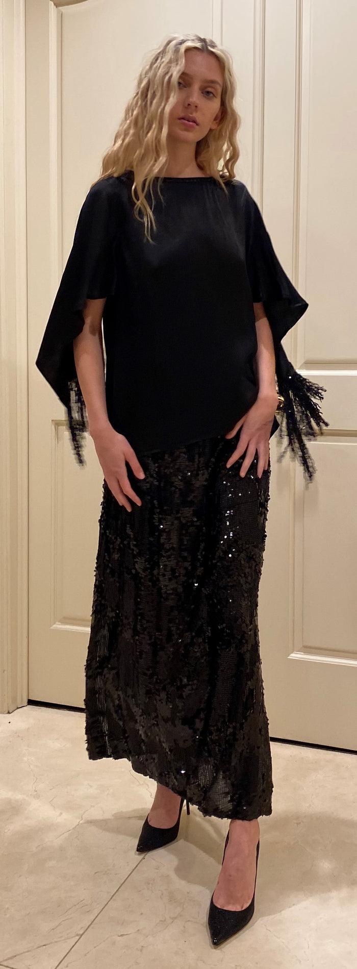 Gold Hawk Now 60% OFF - Sequin Fringe Cape Top