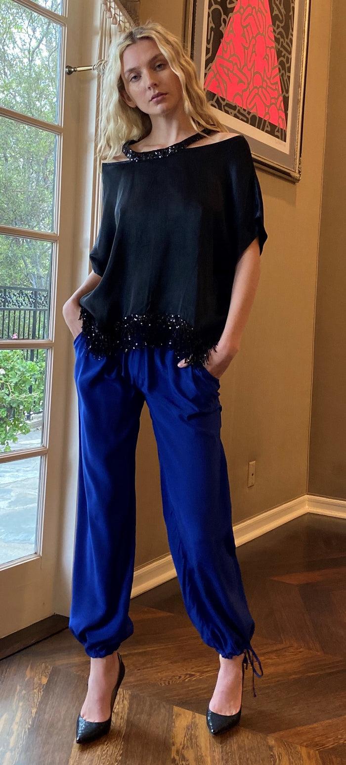 Gold Hawk Now 60% OFF -Sequin Fringe Cutout Top