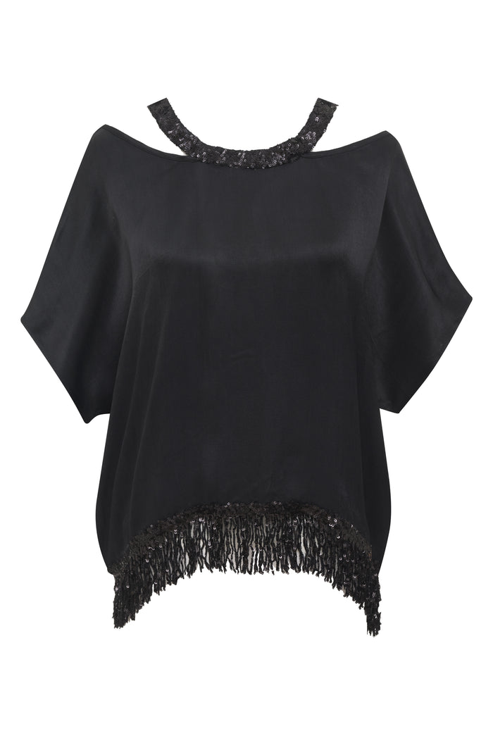 gold hawk Now 60% OFF -Sequin Fringe Cutout Top