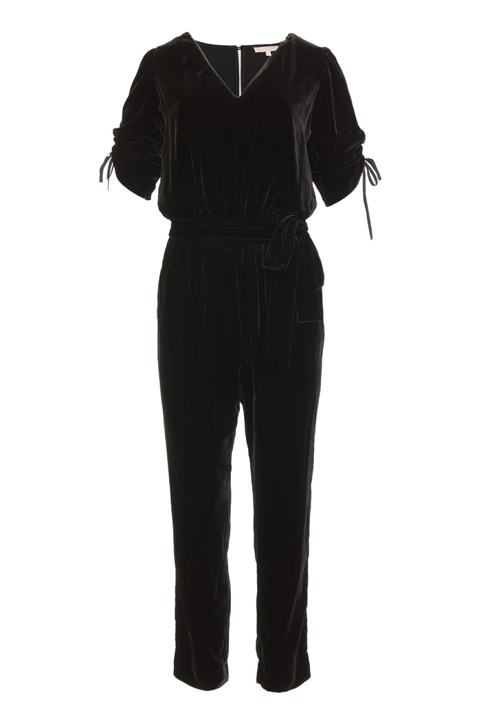 Gold Hawk Now 80% OFF- Velvet Ruched Sleeve Jumpsuit