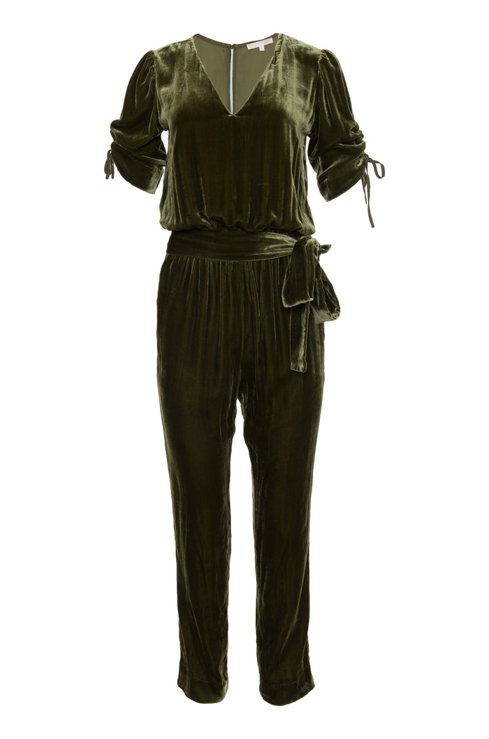 gold hawk Now 80% OFF- Velvet Ruched Sleeve Jumpsuit