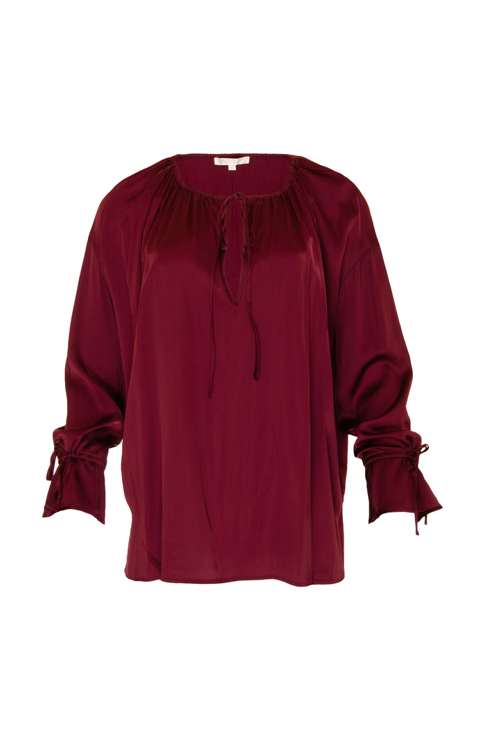 gold hawk Pleasant Wrap Front Tie Top -Burgundy