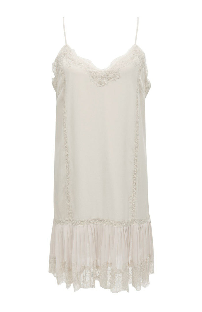 gold hawk Pleated Lace Silk Dress Vanilla