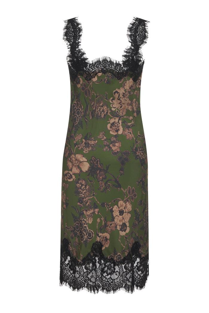 Gold Hawk Printed Megan Slip Dress Sage Botanical