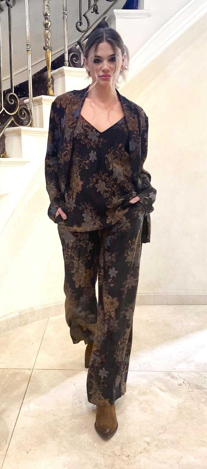 Gold Hawk Printed Silk Cami Black Victorian