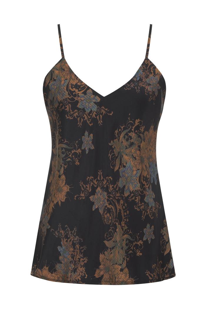 gold hawk Printed Silk Cami Black Victorian