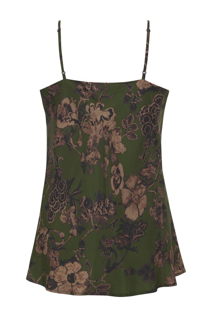 Gold Hawk Printed Silk Cami Sage Botanical