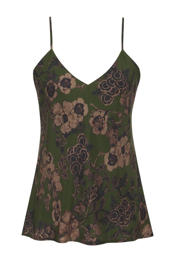 gold hawk Printed Silk Cami Sage Botanical
