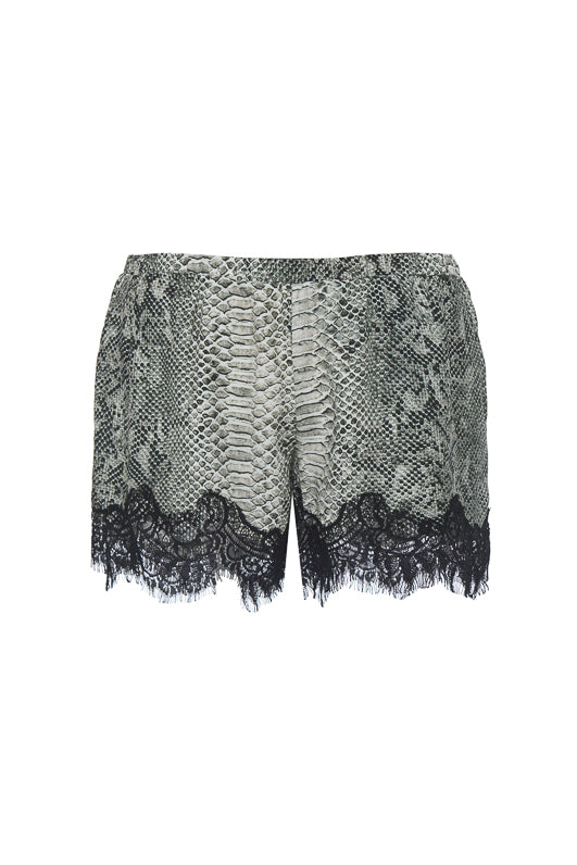 Gold Hawk Python Silk Print Coco Lace Shorts