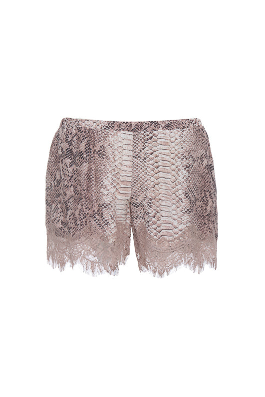 gold hawk Python Silk Print Coco Lace Shorts