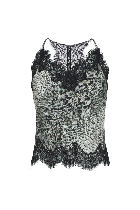 gold hawk Python Silk Print Racerback Lace Cami