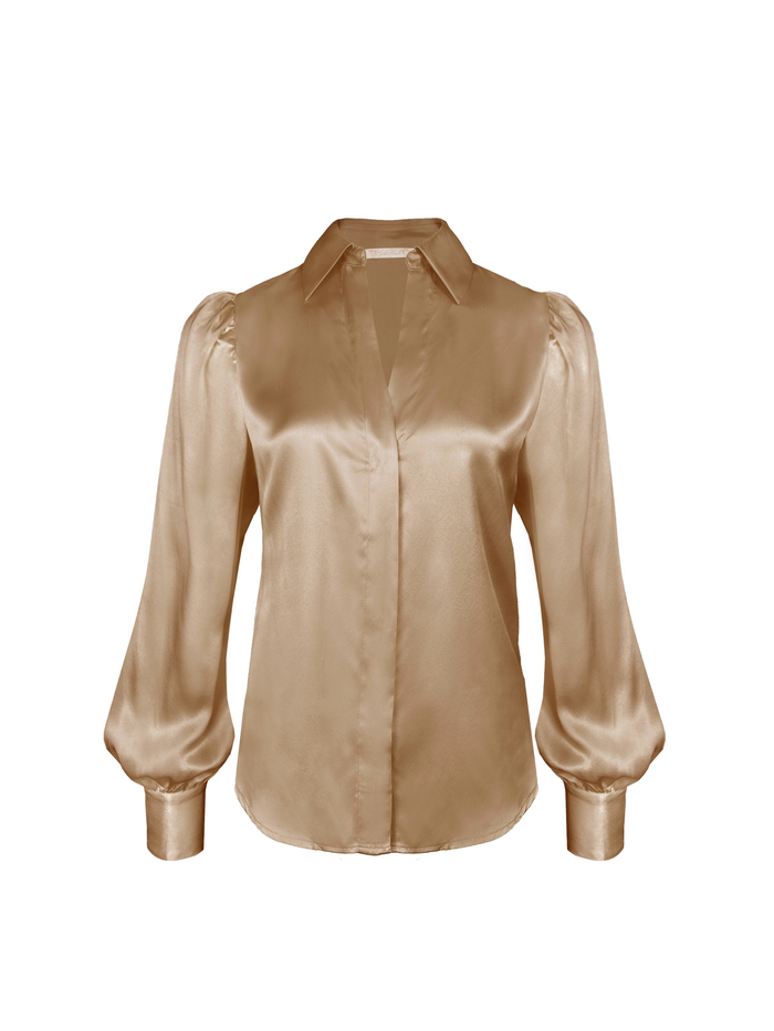 gold hawk Romantic Silk Shirt - Dune Sand