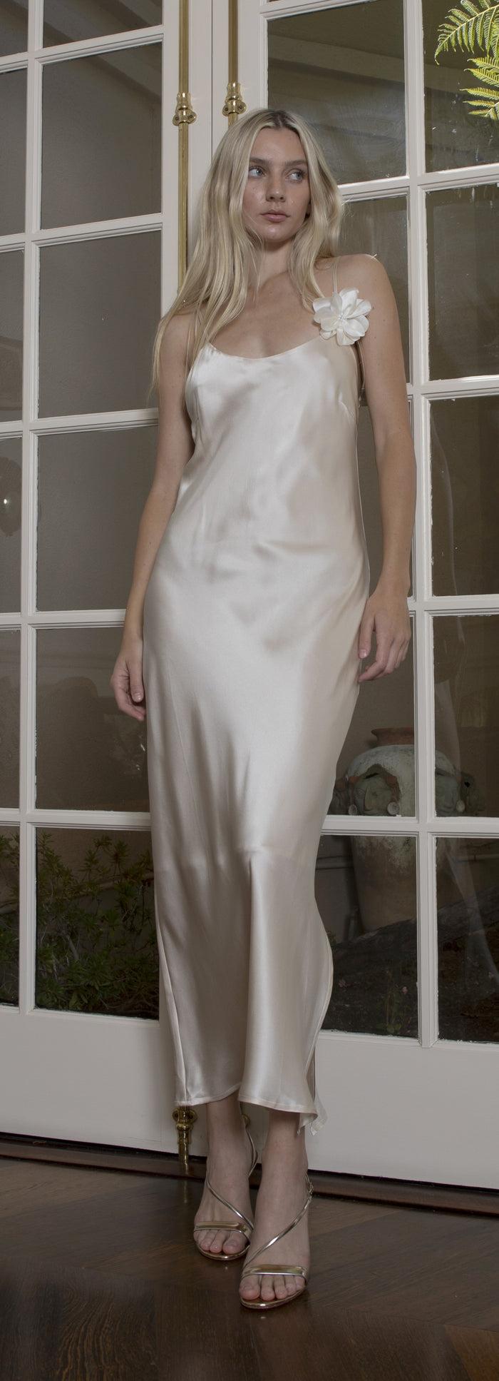 Gold Hawk Rosa Bias Long Dress Pearl