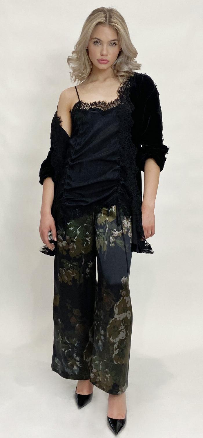 Gold Hawk Rouched Coco Lace Silk Tunic - Black