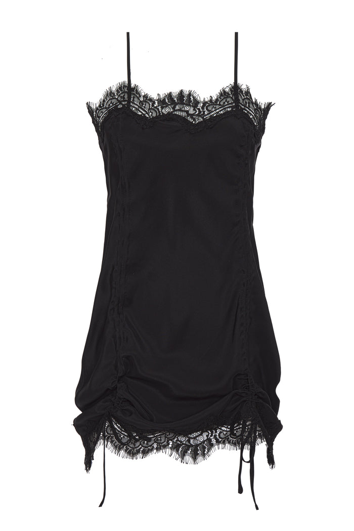 gold hawk Rouched Coco Lace Silk Tunic - Black